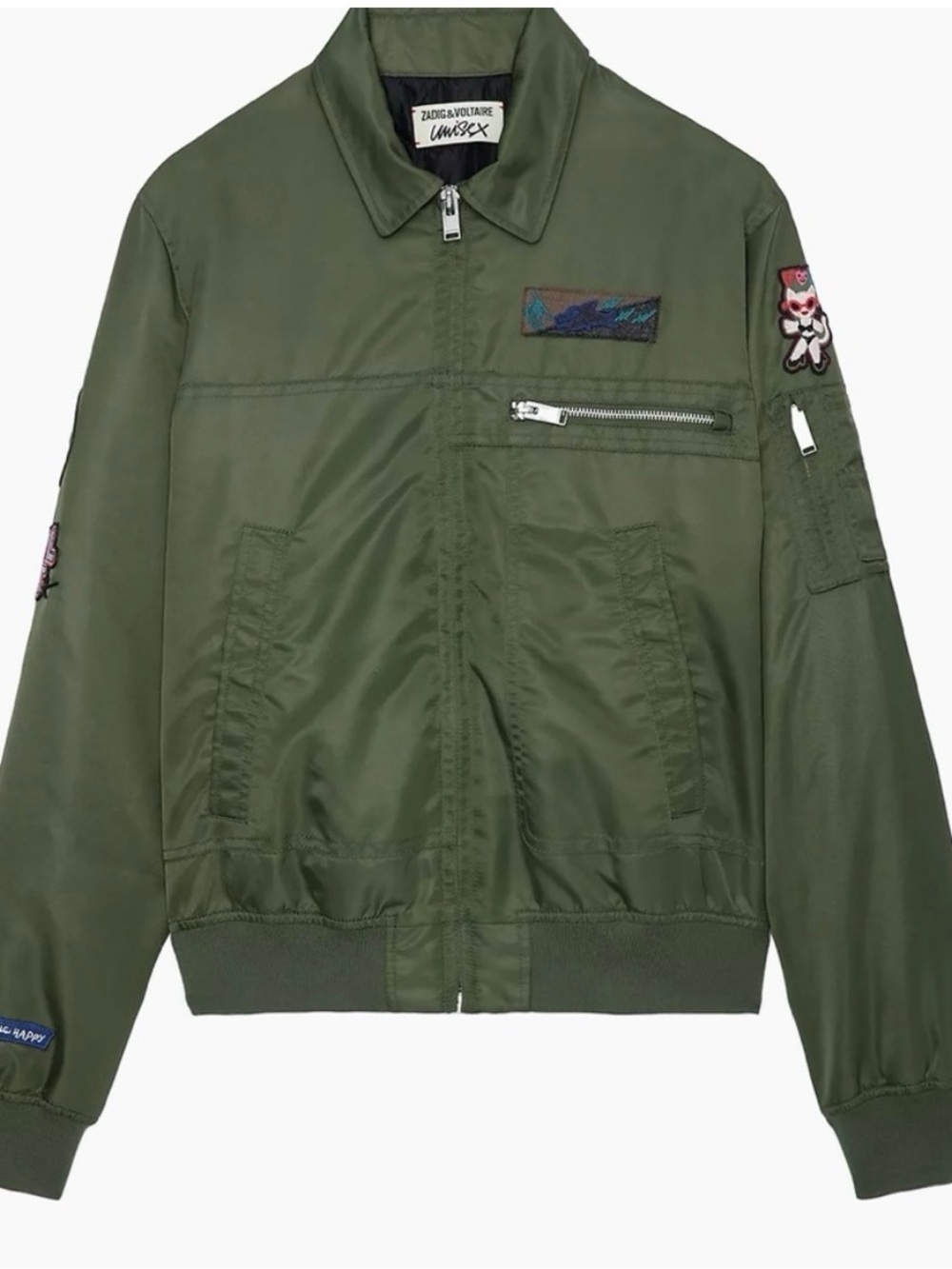Zadig & Voltaire Olive Green Bomber Jacket with Patch Details